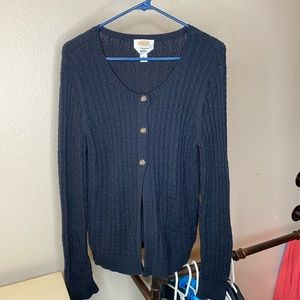Talbots Medium Weight Cotton Cable Knit Sweater - Navy Blue Size XL